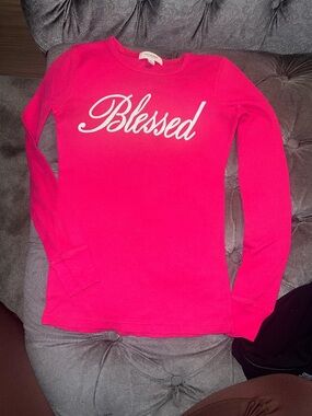 “Blessed” Hot Pink Ribbed Long Sleeve Top